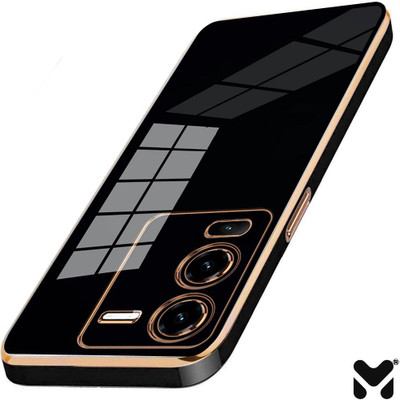 MOBIDEER Back Cover for Vivo V25 Pro 5G, Golden Line Premium Soft Chrome Case, Silicon Gold Border(Black, Shock Proof, Silicon, Pack of: 1)