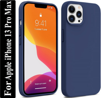 Coverskart Liquid Silicone Back Cover for Apple iPhone 13 Pro Max, Logo Embossed Shock Proof Microfiber Case(Blue, Camera Bump Protector, Silicon, Pack of: 1)