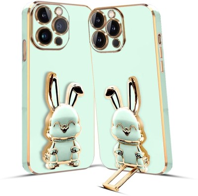 Dallao Back Cover for Apple iPhone 15 Pro Max 3D Bunny with Folding Stand Slim electroplated case(Green, Shock Proof, Silicon, Pack of: 1)