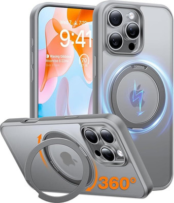 Torras Back Cover for iPhone 16 Pro Max Upgraded 360°Rotatable Magnetic Ring ,MagSafe,Stand Ring Holder, Ostand(Grey, Magnetic Case)