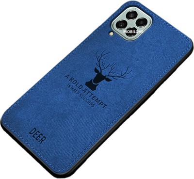 MOBILOVE Back Cover for Samsung Galaxy A12 | M12 | F12 | Deer Cloth Texture Leather Finish Soft Fabric Case(Blue, Camera Bump Protector, Pack of: 1)