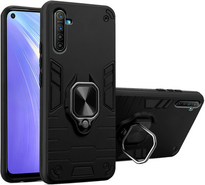 Loopee Back Cover for Realme 6, RMX2001 360 Degree Rotating Ring-Holder, Stand Case Defender Armor Kickstand(Black, Dual Protection, Pack of: 1)
