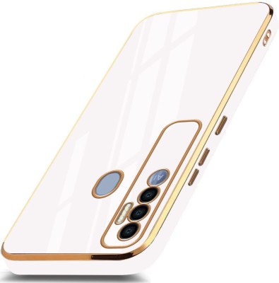 MOBIDEER Back Cover for TECNO SPARK 7 PRO, Golden Line,Premium Soft Chrome Case | Silicon Gold Border(White, Shock Proof, Silicon, Pack of: 1)