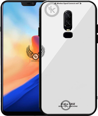 Kreatick Back Cover for OnePlus 6, Luxurious 9H Toughened Glass Back Case Shockproof TPU Bumper(White, Dual Protection, Pack of: 1)