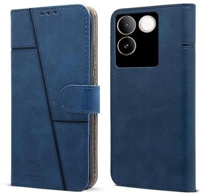 BITON Back Cover for Vivo Y100i Blue Flip Cover | PU Leather Finish | 360 Protection | Wallet & Stand(Blue, Hard Case, Pack of: 1)