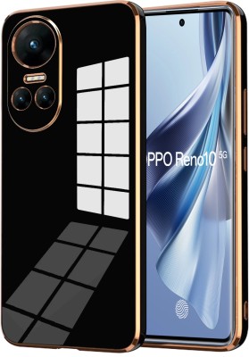 VAPRIF Back Cover for OPPO Reno10 5G, Golden Line, Premium Soft Chrome 6D Case | Silicon Gold Border(Black, Shock Proof, Silicon, Pack of: 1)