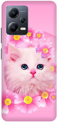 Rockyard Back Cover for REDMI Note 12 5G, MZB0F4TIN, PINK, WHITE, CAT, MEOW(Pink, Flexible, Silicon, Pack of: 1)