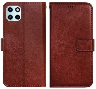 AmericHome Flip Cover for Infinix Smart 6 HD, X6512 Premium Leather Finish, with Card Pockets(Brown, Dual Protection, Pack of: 1)