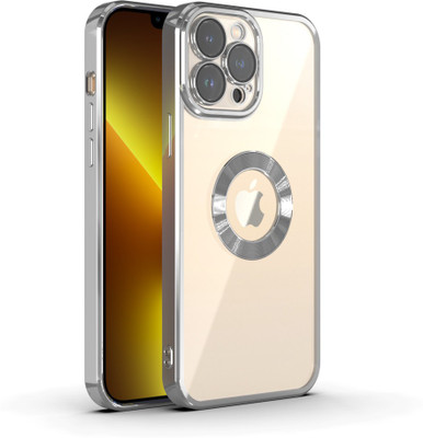 Systek Back Cover for Apple iPhone 13 Pro Max, Electroplating, Logo View, Flexible(Silver, Transparent, Camera Bump Protector, Pack of: 1)