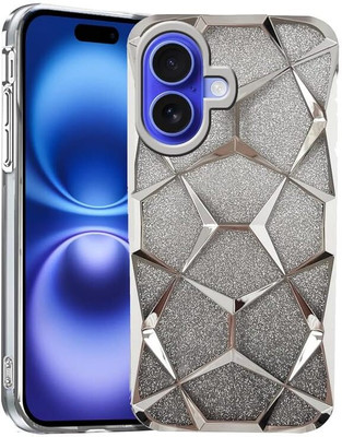 EXOTIC FLOURISH Back Cover for Apple Iphone 16, Gradient Glitter, 3D Cube, Diamonds Bling Shiny(Silver, Dual Protection, Pack of: 1)