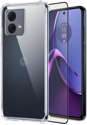 A3sprime Edge To Edge Tempered Glass for Motorola G84 5G, with 1 Piece Soft Silicon Transparent Back Cover(Pack of 2)