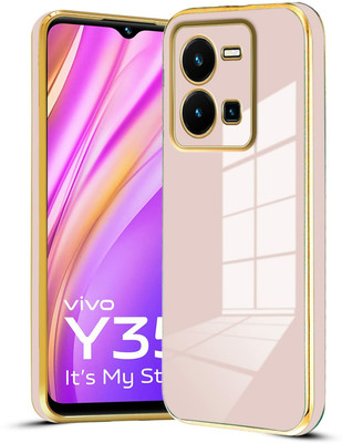 NICPIC Back Cover for Vivo Y35(Pink, Gold, Camera Bump Protector, Silicon, Pack of: 1)