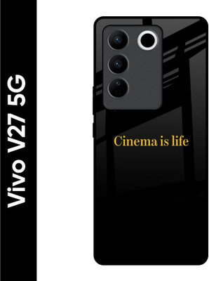 QRIOH Glass Back Cover for Vivo V27 5G(Black, Grip Case, Pack of: 1)