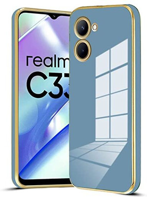 NICPIC Back Cover for Realme C33(Blue, Gold, Camera Bump Protector, Silicon, Pack of: 1)
