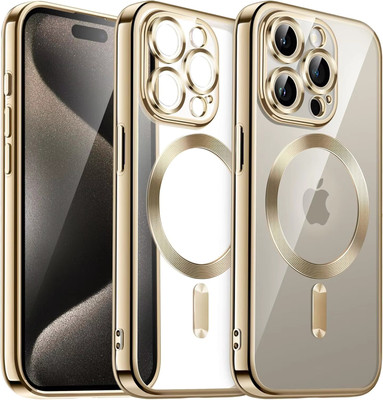 Plugtech Back Cover for Apple iPhone 15 Pro Max(Gold, Magnetic Case, Silicon, Pack of: 1)