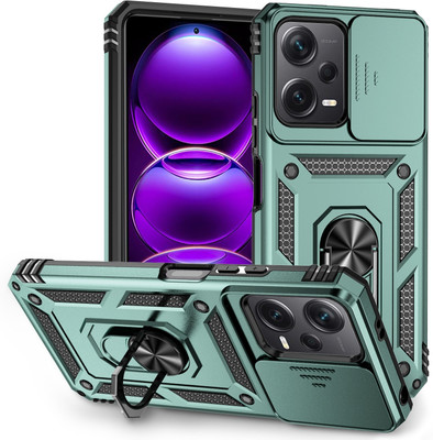 ShieldTech Back Cover for Redmi Note 12 5G, Sliding Camera Shield Cover & 360° Protection Ring Stand Mobile Phone Case(Green, Ring Case, Pack of: 1)