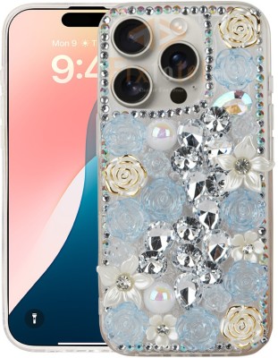 casohitech Back Cover for Apple iPhone 15 Pro, iPhone 15 Pro, Luxury, 3D Diamond, Gem Pearl Rhinestone, Rose Flower(Blue, Camera Bump Protector, Pack of: 1)