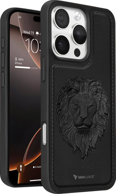 Vaku Luxos Back Cover for iPhone 16 Pro Max, Lion Embossed Leather Stitched Phone Case Camera Screen Protector(Black, Shock Proof, Pack of: 1)