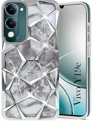 Kosher Traders Back Cover for Vivo Y19e ( Dual Design Glitter Sparkle and Detachable Diamond Print Case )(Silver, Dual Protection)