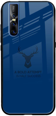 QRIOH Glass Back Cover for Vivo V15 Pro(Blue, Grip Case, Pack of: 1)