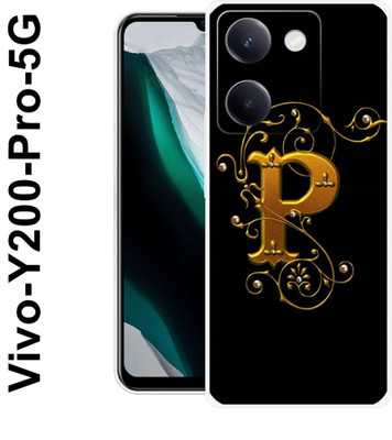 MOBIFLY Back Cover for Vivo Y200 Pro 5G, P, Golden, Aphabet, New, Design, 123(Black, Flexible, Pack of: 1)