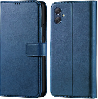 Kreatick Back Cover for Samsung Galaxy F05 - Inbuilt Stand & Card Pockets | Hand Stitched | Wallet Flip Case(Blue, Hard Case, Pack of: 1)
