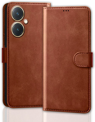 Roxel Back Cover for Vivo Y27 4G Back Cover Case with Magnatic Closure | Inbuilt Stand(Brown, Dual Protection, Pack of: 1)