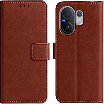 Ascensify Back Cover for Vivo V60 5G Premium PU Leather Flip Cover with Card Slots & Stand Feature(Brown, Dual Protection, Pack of: 1)