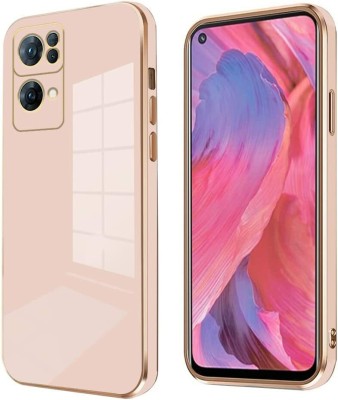 Apurb store Back Cover for Oppo Reno 7 Pro Luxury 6D Plating Soft Casing Silicone Square Frame Gold Back Cover(Pink, Shock Proof, Silicon, Pack of: 1)