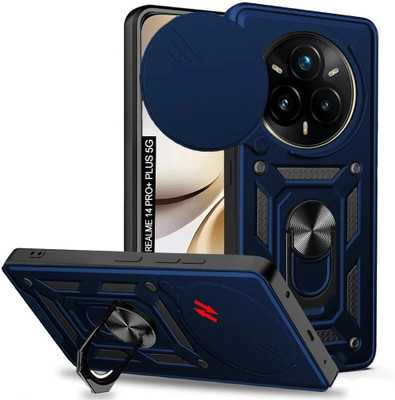 AIBEX Back Cover for Realme 14 Pro Plus 5G / Realme P3 Pro 5G|D10 Tough Armor|Sliding Camera Shield|Ring Holder(Blue, Rugged Armor, Pack of: 1)