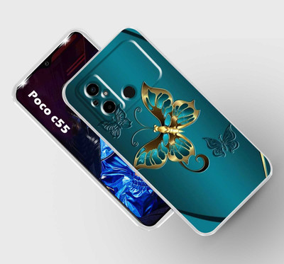 Cravation Back Cover for POCO C55(Blue, Gold, Silicon, Pack of: 1)