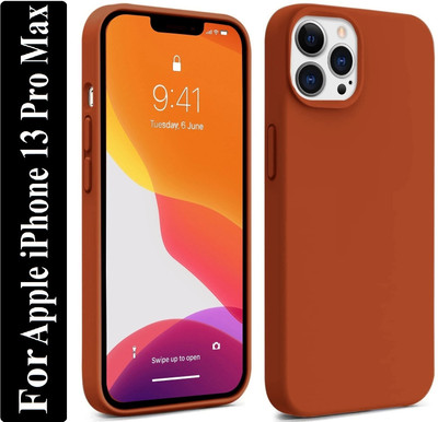 Coverskart Liquid Silicone Back Cover for Apple iPhone 13 Pro Max, Logo Embossed Shock Proof Microfiber Case(Brown, Camera Bump Protector, Silicon, Pack of: 1)