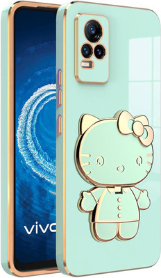 Dallao Back Cover for Vivo Y73, Vivo V21E 4G 3D Kitty with Folding Mirror Stand Slim electroplated case Soft TPU(Green, Shock Proof, Silicon, Pack of: 1)