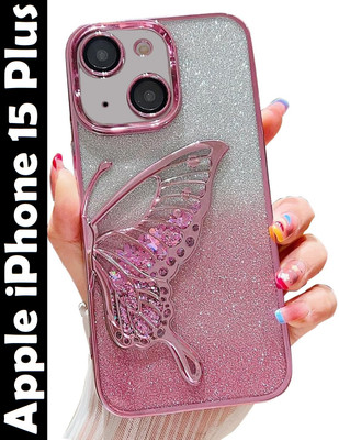VAPRIF Back Cover for Apple iPhone 15 Plus, Stylish 3D Butterfly with Shimmering Glitter With All-Round Protection(Pink, Electroplated, Pack of: 1)