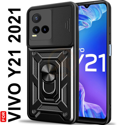 AelVouX Back Cover for Vivo Y21(Black, Ring Case, Pack of: 1)