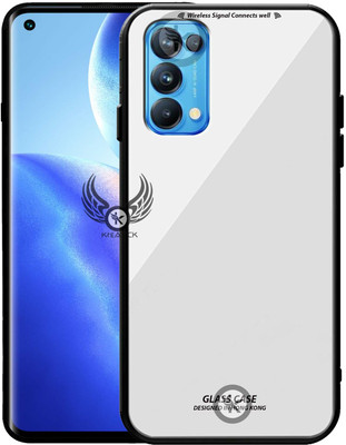 Kreatick Back Cover for OPPO RENO-5 PRO (5G), Luxurious 9H Toughened Glass Back Case Shockproof TPU Bumper(White, Dual Protection, Pack of: 1)