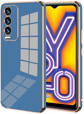 VAPRIF Back Cover for Vivo Y20i, Y20, Y20G, Y20T, Golden Line, Premium Soft Chrome Case | Silicon Gold Border(Blue, Shock Proof, Silicon, Pack of: 1)