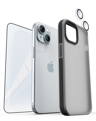 eller santé Back Cover for Apple iPhone 15 Plus, 3in1 Combo Elemento Series Cover + Tempered Glass + Camera Lens(Black, Shock Proof, Pack of: 3)