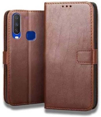 CASETREE Flip Cover for Vivo Y12, 
1904 leather cover(Brown, Grip Case, Pack of: 1)