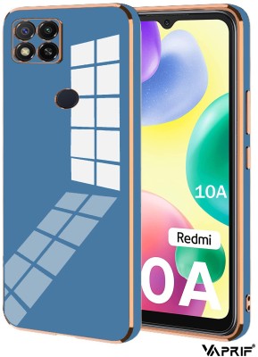 VAPRIF Back Cover for Mi Redmi 10A, Mi 9, 9C, 9 Activ, Golden Line, Premium Soft Chrome Case | Silicon Gold Border(Blue, Shock Proof, Silicon, Pack of: 1)