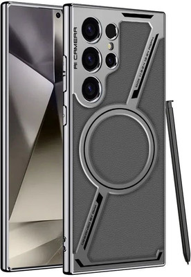 NazarBattu Back Cover for Samsung Galaxy S24 Ultra Z Design With Magsafe working And Inbuilt Front Screen Guard(Grey, Grip Case, Pack of: 1)