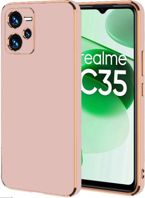 VAPRIF Back Cover for Realme C35, Golden Line, Premium Soft Chrome Case | Silicon Gold Border(Pink, Shock Proof, Silicon, Pack of: 1)