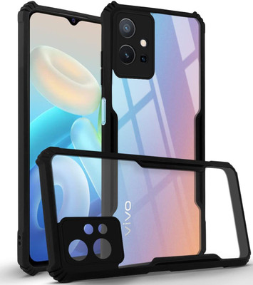 KING COVERS Back Cover for VIVO-T1 (5G) (Crystal Glass Back | Camera Protection | Shockproof Bumpers )(Black, Grip Case, Pack of: 1)