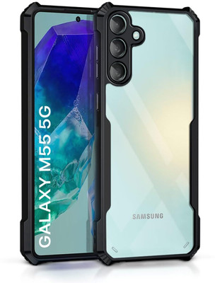 WOW Imagine Back Cover for Samsung Galaxy M55 5G | M55s 5G | F55 5G 360 Degree Camera Protection | Transparent Hybrid(Black, Transparent, Camera Bump Protector, Pack of: 1)