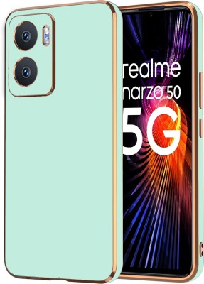 VAPRIF Back Cover for Realme Narzo 50 5G, Golden Line, Premium Soft Chrome Case | Silicon Gold Border(Green, Shock Proof, Silicon, Pack of: 1)