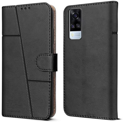 BITON Back Cover for Vivo Y75/Y55 Black Flip Cover | PU Leather Finish | 360 Protection | Wallet & Stand(Black, Hard Case, Pack of: 1)