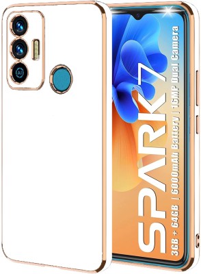 VAPRIF Back Cover for Tecno spark 7, Tecno spark 7T, Golden Line Premium Soft Chrome Case | Silicon Gold Border(White, Shock Proof, Silicon, Pack of: 1)