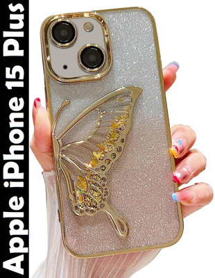 VAPRIF Back Cover for Apple iPhone 15 Plus, Stylish 3D Butterfly with Shimmering Glitter With All-Round Protection(Gold, Electroplated, Pack of: 1)