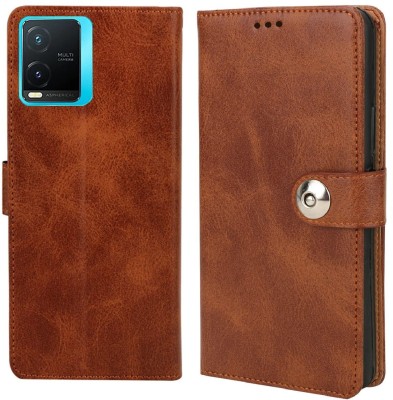 CASECRAFT Back Cover for Vivo T1X, V2143 Inside Pockets with Leather Finish & Inbuilt Stand(Brown, Dual Protection, Pack of: 1)