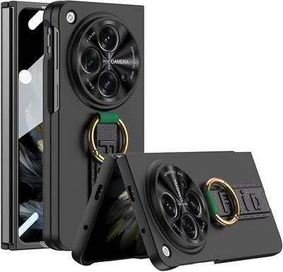 my pc wala Back Cover for Oneplus Open Cover with Leather Strap Ring & Front Glass Protector(Black, Shock Proof, Pack of: 1)